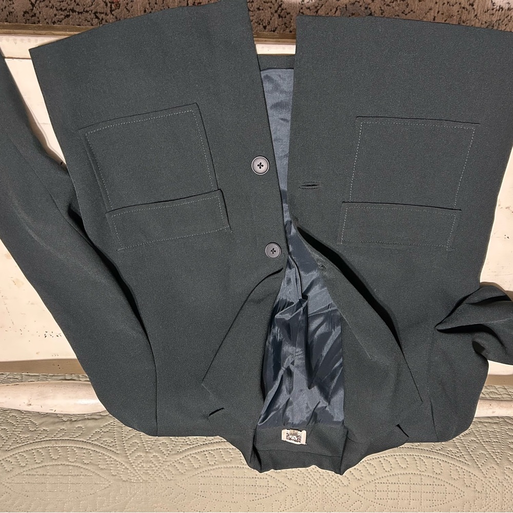 Anne Klein Charcoal Green Blazer with Button Accents